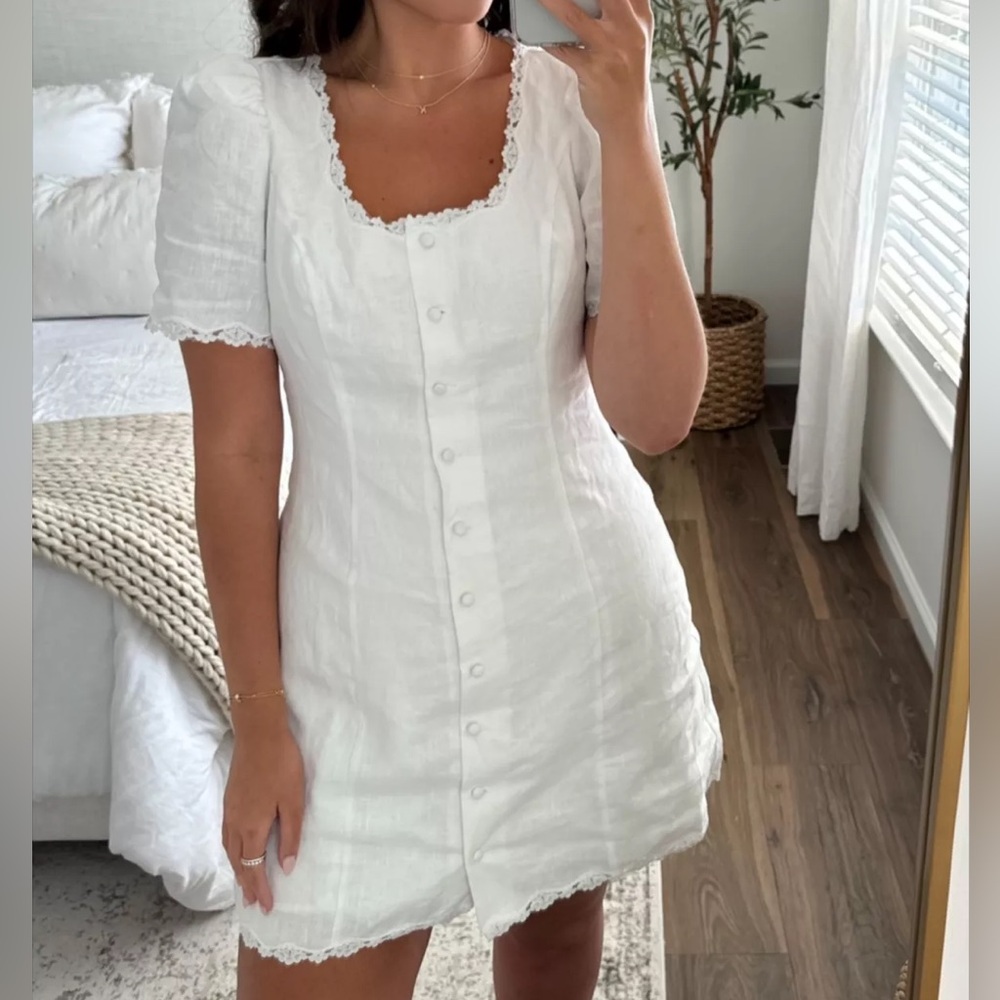 Reformation Anabella Linen Mini Dress in White